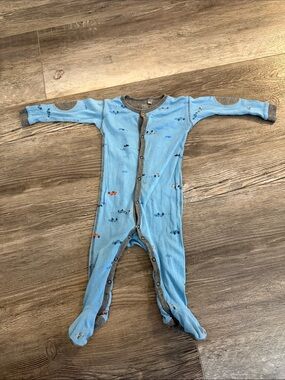Petit Lem Blue Baby Footed One-Piece Romper - Soft Pajama